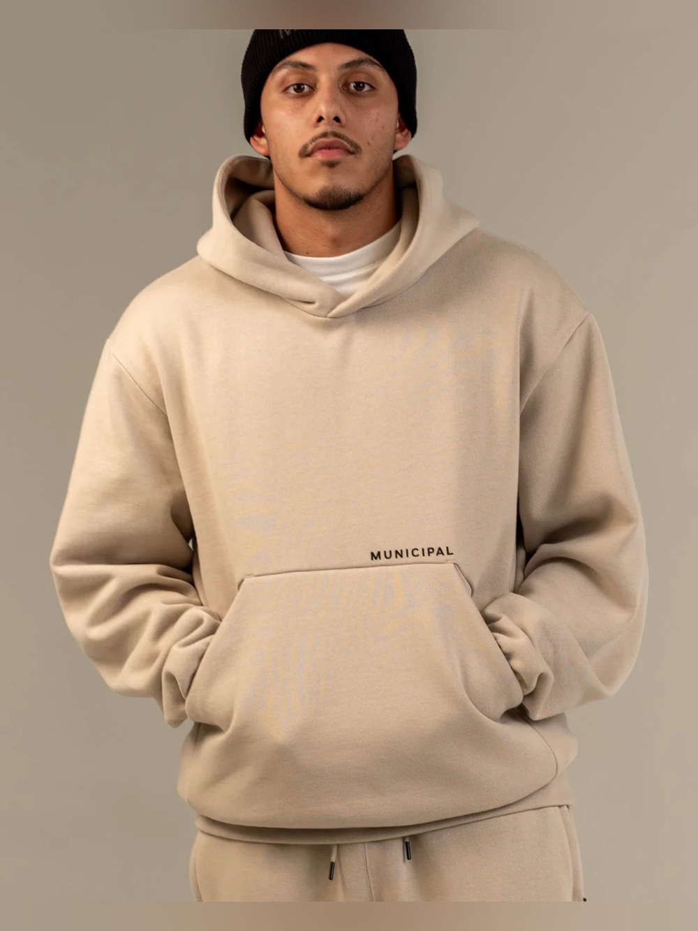 Municipal Men’s Self-Made Hoodie - Size XXL - Beige & Black